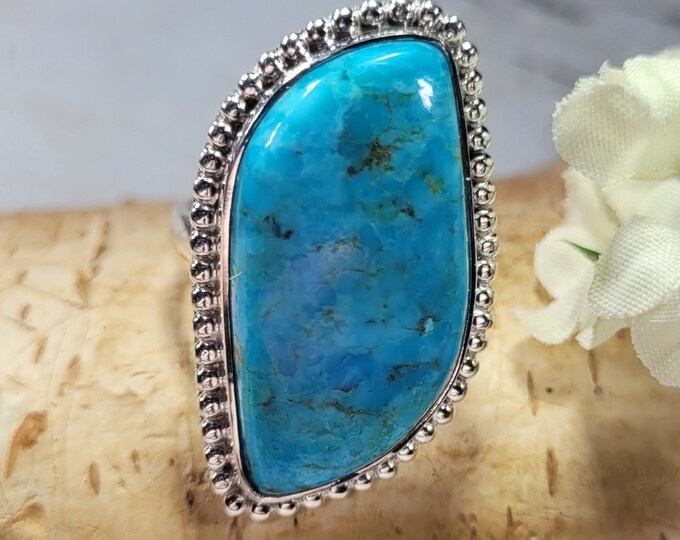 Turquoise Ring, Kingman Turquoise Ring, Turquoise Sterling Silver Size 9, Gift for Her, Boho Ring, Statement Ring, Handmade Ring,