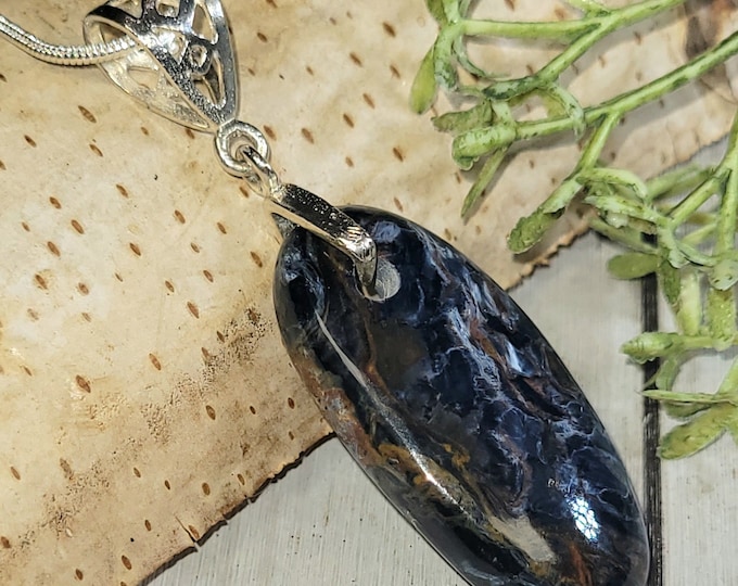Pietersite Pendant, Blue Pietersite Sterling Silver Pendant, Handmade Oval Pietersite  Pendant, Statement Pendant, Gift for Her, HK34