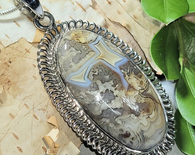 Natural High Grade Crazy Lace Agate .925 Sterling Silver Pendant 11 Grams 2 x 1" EV17