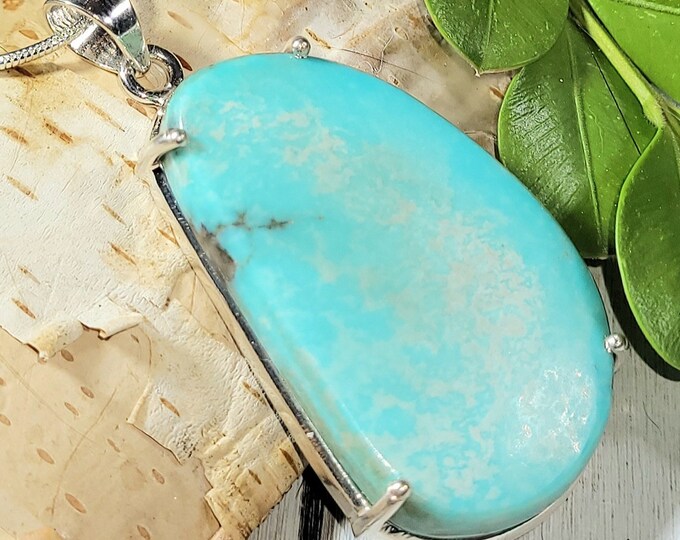 Natural AA Arizona Kingman Turquoise Handmade .925 Sterling Silver Pendant 2 1/8" x1 " 14 grams ES29