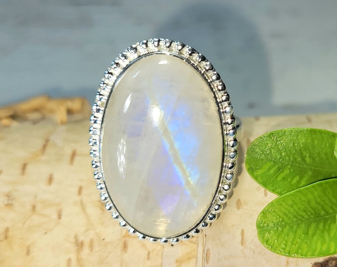 Natural Best Grade Oval Moonstone Handmade .925 Sterling Silver Ring Size 7.5 Genuine High Quality Moonstone Gift for Her