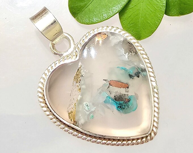 Chalcedony, Chrysocolla and Copper Pendant, Chalcedony, Chrysocolla and Copper Sterling Silver Pendant, Handmade Pendant, Gift for Her, FM32