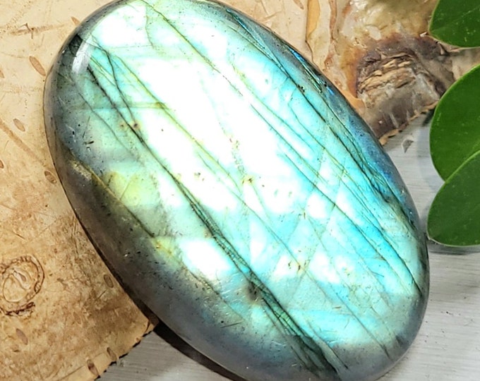 Natural Top Quality Multi-Flash Labradorite Oval Cabochon 55ct 36mm x 23mm Wire Wrapping, Weaving or Pendant, Collector AT03