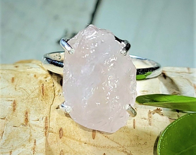 Rose Quartz Ring, Rose Quartz Rough Cut Sterling Silver Ring Size 10.5, Raw Rose Quartz Ring, Gift for Her, Handmade Rose Quartz Ring, CB
