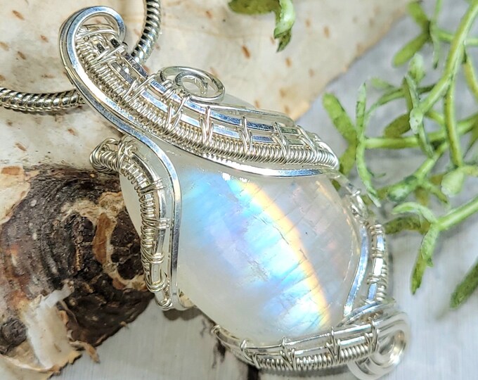 Moonstone Pendant, Hand Wire Wrapped Sterling Silver Moonstone Pendant,  Handmade Moonstone Sterling Silver Pendant, Gift for Her, HC19