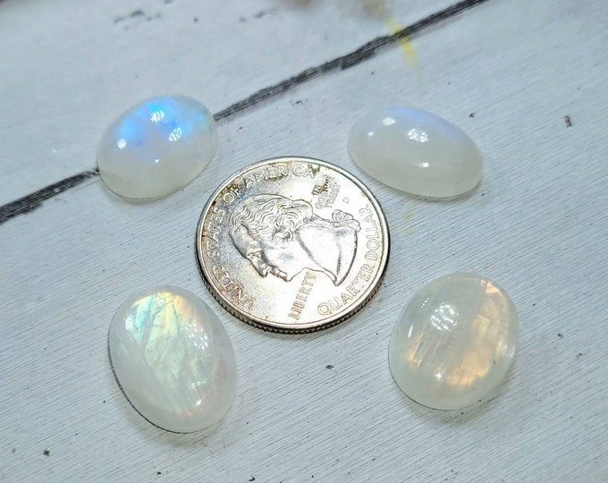 Natural Premium Multi Flash Moonstone Cabochons 40ct 4 Stone Lot Wire Wrapping, Weaving, Rings or Pendant Mixed Sizes & Oval Shapes DC21