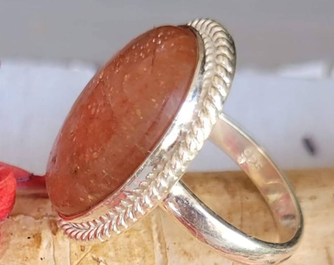 Natural Sunstone Sterling Silver Ring, Top Quality Sunstone Ring no thin or flimsy setting Handmade Boho Ring, Size 7.5