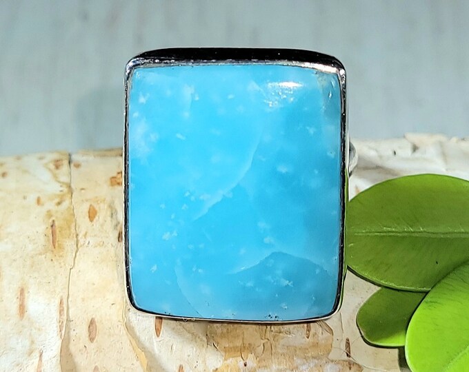 Natural Best Quality Large Rectangle Hemimorphite  .925 Sterling Silver Ring Size 8 Weighs 8 Grams Face Measures 7/8" x 5/8" AH25