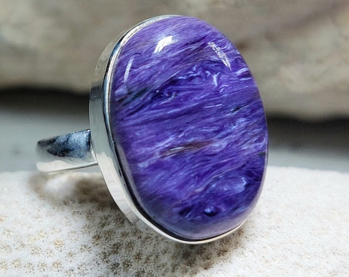 Charoite Ring,.925 Sterling Silver Charoite Ring, Size 7 1/4 Charoite Ring, Statement Ring, Size 7 1/4 Sterling Silver Ring, Gift for her GG