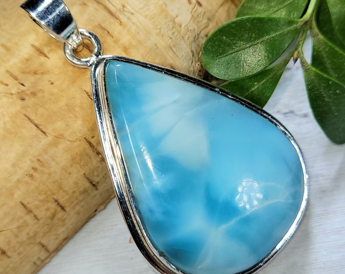 Larimar Pendant, Larimar Sterling Silver Pendant, Handmade Larimer Sterling Silver Pendant, Statement Pendant, Boho Pendant FC19 Gift