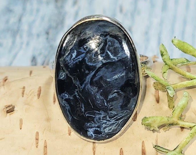Handmade Pietersite Sterling Silver Ring: Oval Cabochon, Size 8