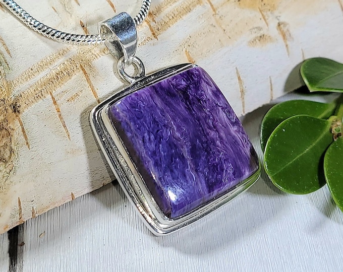 Natural Top Grade Charoite Handmade .925 Sterling Silver Pendant 1 1/2" x 1" 9 Grams EF19