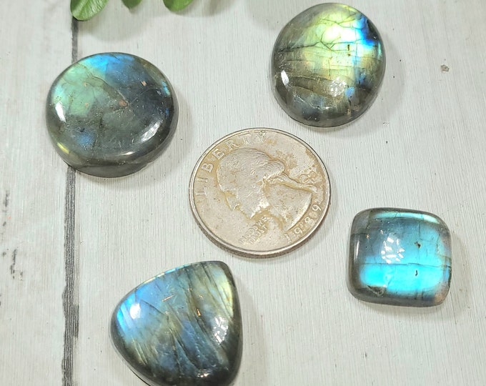 Natural Multi-Flash Labradorite Mixed Cabochons 105ct 4 Stone Lot Wire Wrapping, Weaving, Pendant or Ring AR21