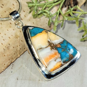 Spiny Oyster Turquoise Pendant, Spiny Oyster Turquoise w/copper, Sterling Silver Pendant, Spiny turquoise pendant, Handmade Pendant HJ42