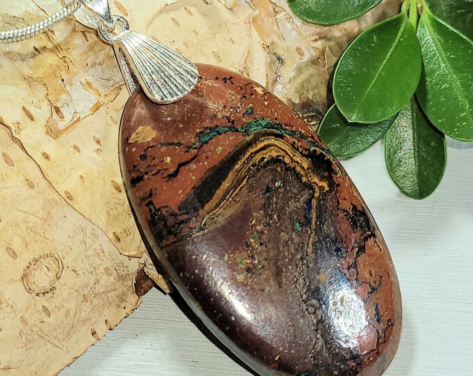 Natural AA Rare Zarinite Cabochon .925 Sterling Silver Pendant  2 3/16" x 7/8" AE17  Heavy Duty Designer Sterling Silver Bail