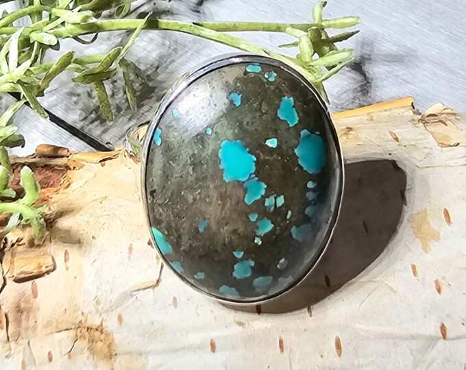 Tibetan Turquoise Sterling Silver Ring, Turquoise Boho Ring, Statement Ring; Handmade Ring, Premium Tibet Turquoise,Quality Ring Size 9 GK