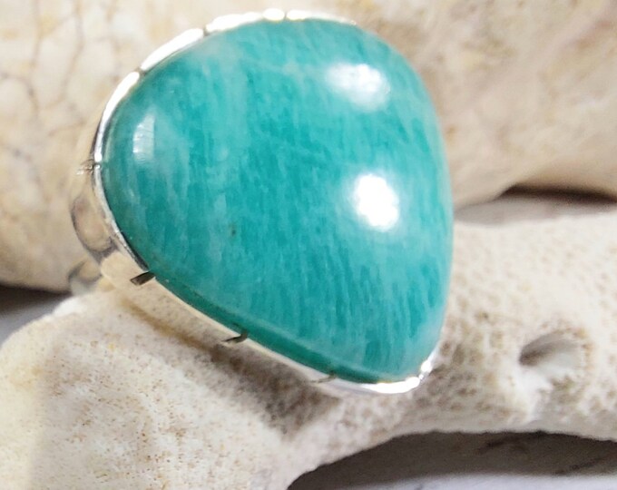Amazonite Sterling Silver Ring Size 9 1/2, Handmade Ring, Statement Ring GC