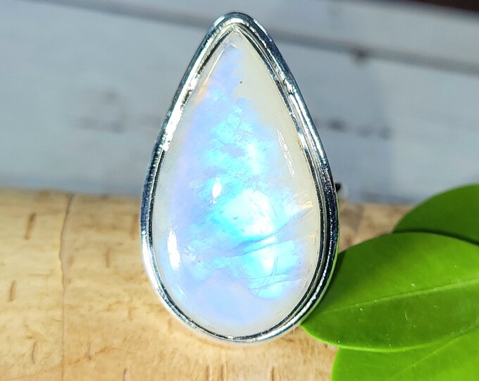Moonstone Ring, Moonstone Sterling Silver Ring, Handmade Moonstone Size 7 Sterling Silver Ring, Statement Ring, Gift for Her, FB