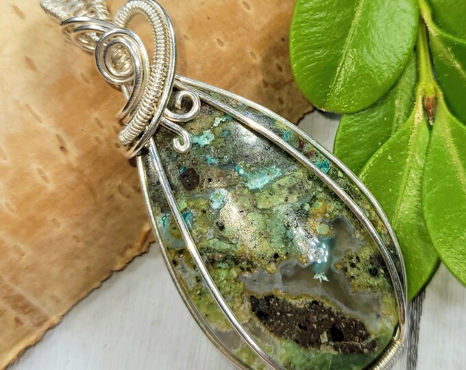Natural Multi-Color Opalized/Petrified Wood Wire Wrapped .925 Silver Pendant, Sterling Silver Wire Wrapped pendants, Handmade Pendant FD25