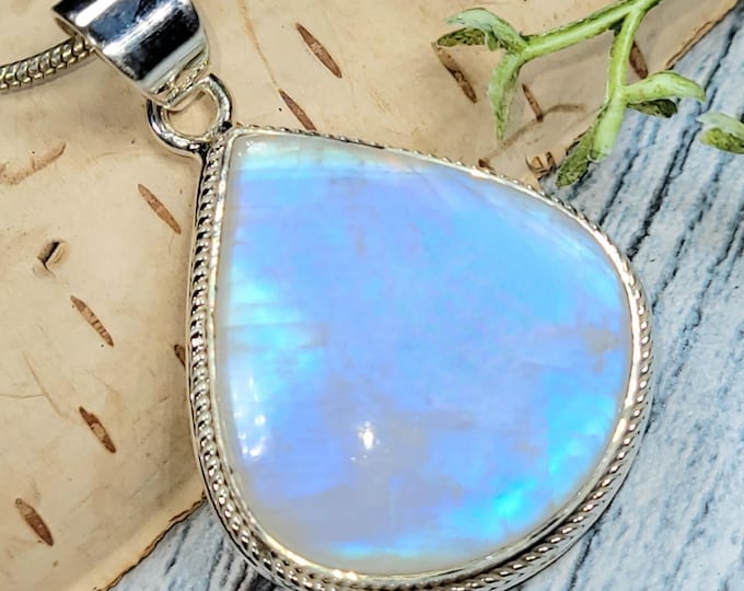 Moonstone Pendant, Moonstone Sterling Silver Pendant, Blue Flash Moonstone Pendant, Handmade Pendant, Statement Moonstone Pendant, JD14