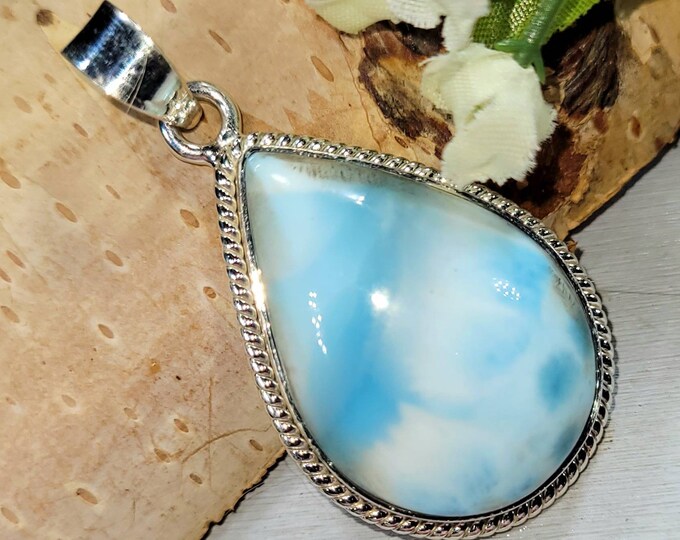 Larimar Pendant, Larimar Sterling Silver Pendant, Handmade Larimer Sterling Silver Pendant, Statement Pendant, Boho Pendant DM02 Gift