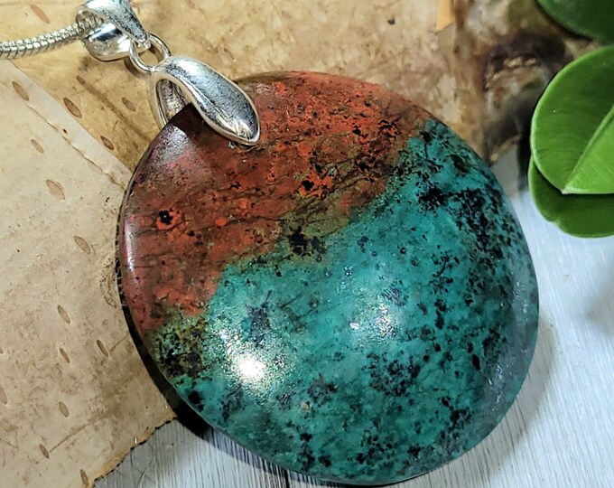 Natural High Grade Sonora Jasper Round Cabochon .925 Sterling Silver Pendant 1 11/16" x 1 1/4" CK05 Heavy Duty Sterling Silver Bail