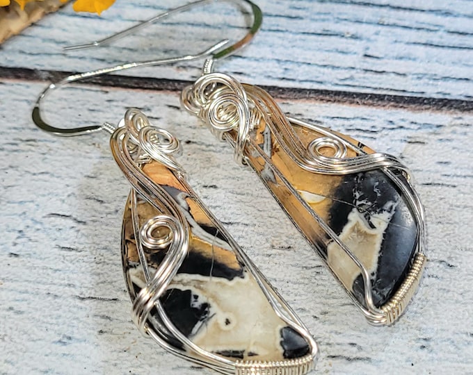 Handmade Maligano Jasper Sterling Silver Wire Wrapped Earrings JC43