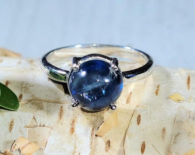Natural Excellent Quality Round Kyanite 3.10Ct .925 Sterling Silver Ring Size 6.5 3 Grams 5/16" Round AB08