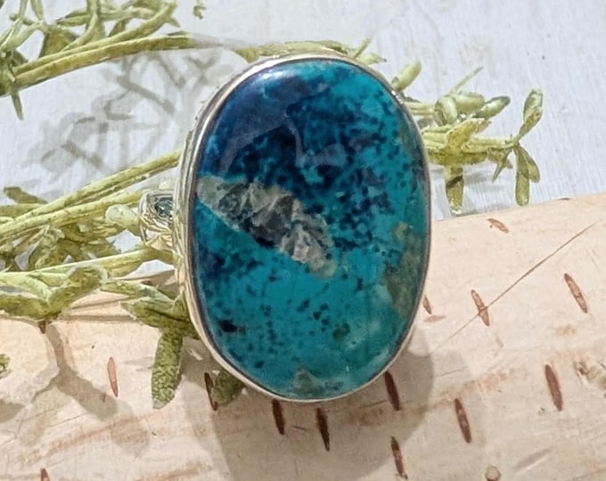 Natural High Quality Shattuckite Handmade Cushion .925 Sterling Silver Ring Size 7 Genuine Shattuckite Gift for Her, HS