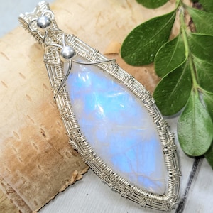 Mondstein Anhänger, Hand Wire Wrapped Sterling Silber Mondstein Anhänger, Handgemachter Mondstein Sterling Silber Anhänger, Geschenk für Sie DT07