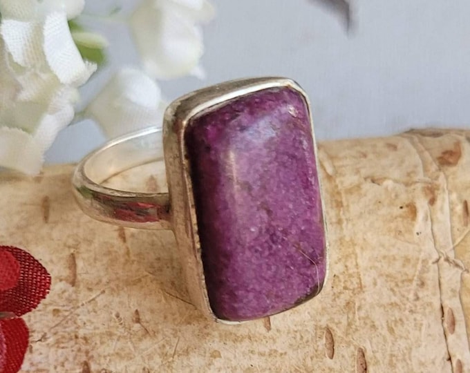 Natural Handmade Rectangle Stichtite .925 Sterling Silver Ring Size 6.5 Genuine Stone
