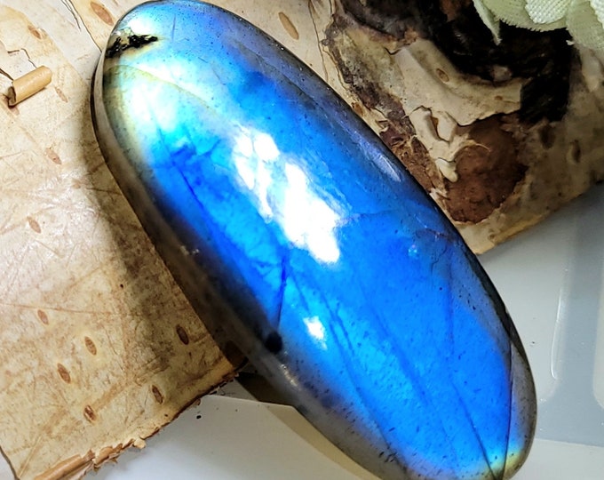 Natural Premium Blue Flash Labradorite Oval Cabochon 40ct 38mm x 16mm Wire Wrapping, Weaving, Pendant, Collector LF06