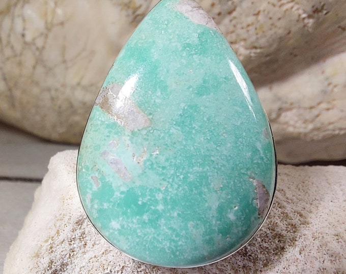 Natural Premium Variscite Sterling Silver Ring, Variscite Pear Ring Size 5.75, Statement Ring, Boho Ring, GN