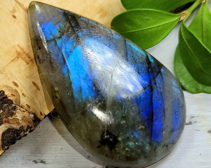 Labradorite Cabochon, 50ct Labradorite Pear Cabochon, Blue Flash Labradorite Cabochon, Wire Wrapping, Weaving, Pendant, Collector DE43