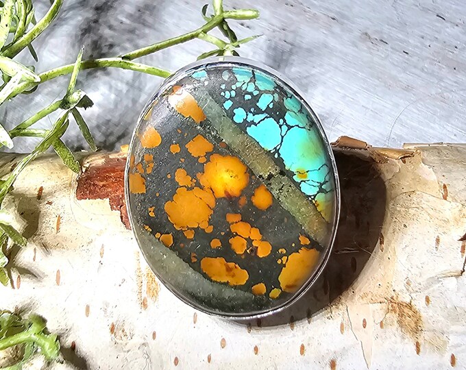 Natural Premium Tibetan Turquoise Sterling Silver Ring, Oval Turquoise Ring Size 10, Statement Ring, Boho Ring, GK