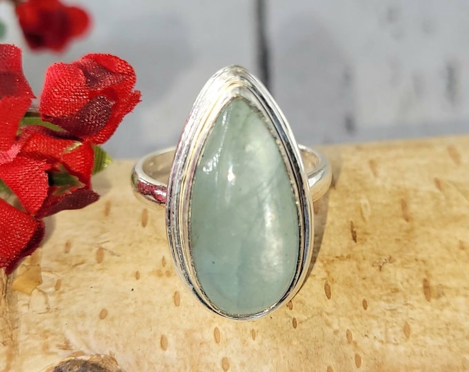 Natural Aquamarine Sterling Silver Ring, Aquamarine Boho Ring, Statement Ring; Handmade Ring, Premium Quality Aquamarine Ring Size 6