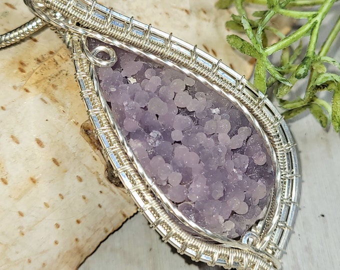 Natural Rough Grape Agate Pendant, Wire Wrapped .925 Silver Pendant, Sterling Silver Wire Wrapped pendants, Handmade Stone Jewelry HD09