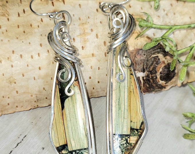 Scenic Picture Jasper Earrings, Picture Jasper Wire Wrapped Sterling Silver Earrings, Statement Jasper Earrings, Gift for Her, HH38