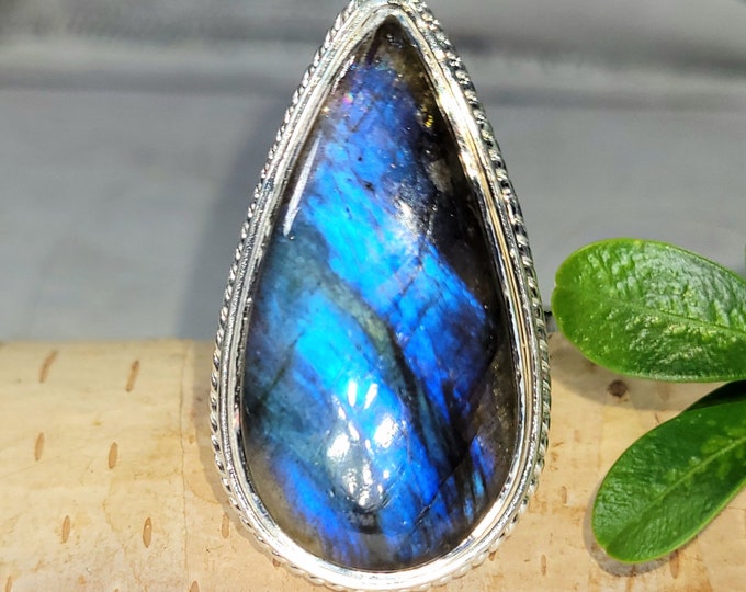Labradorite Ring. Blue Labradorite Sterling Silver Ring Size 8.5 Handmade Ring, Statement Ring, Gift for Her DL