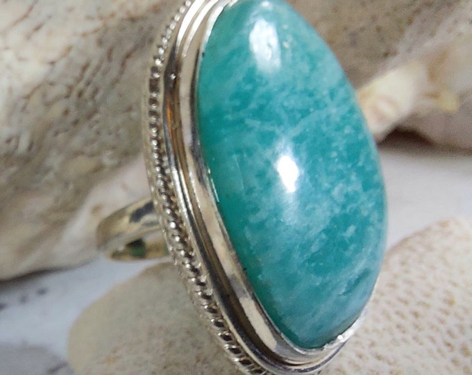 Amazonite Sterling Silver Ring Size 5 1/2 Gift for Her, Handmade Ring, Statement Ring GC