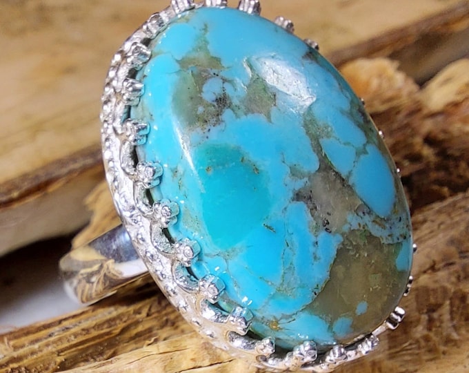 Turquoise Ring, Kingman Arizona Turquoise Ring, Turquoise Sterling Silver Size 5 1/2, Gift for Her, Boho Ring, Statement Ring, Handmade Ring