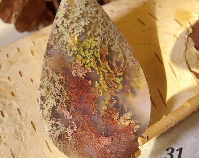 Scenic Moss Agate Cabochon: Pear-Shaped Gemstone (42mm x 25mm)