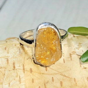 Natural Golden Orange Raw Rough Cut Citrine Handmade .925 Sterling Silver Ring Size 6.5 4 Grams 9/16&quot; x 7/16&quot; CA05