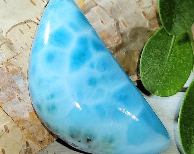 Natural AAA Grade Larimar Half Moon Cabochon 70ct 40mm x 20mm Wire Wrapping, Weaving, Pendant EW20