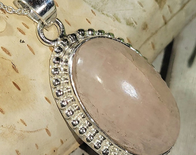 Natural Morganite .925 Sterling Silver Pendant 9 Grams 1 1/2" x 13/16" EK06