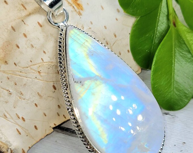 Moonstone Pendant, Rainbow Moonstone Sterling Silver Pendant, Premium Grade Moonstone Pendant, Gift for Her, Statement Pendant, FB20