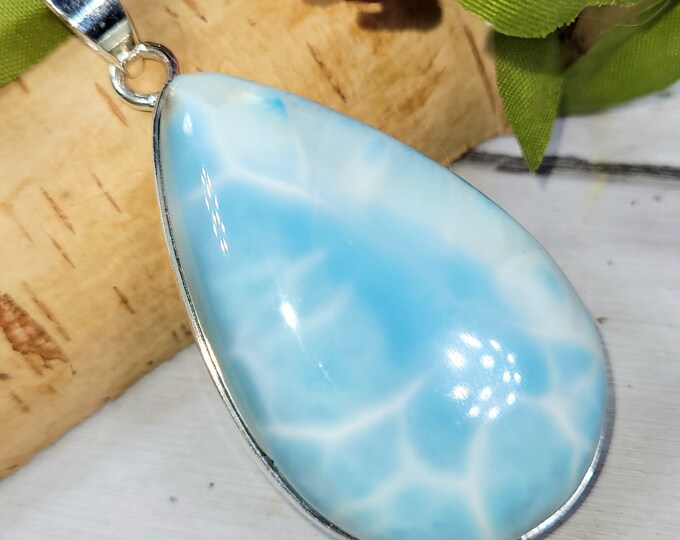 Larimar Pendant, Larimar Sterling Silver Pendant, Handmade Larimer Sterling Silver Pendant, Statement Pendant, Boho Pendant DJ15 Gift