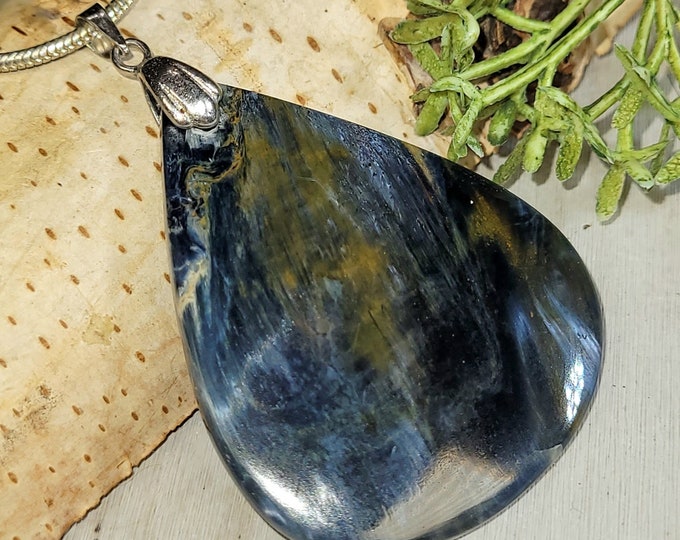 Pietersite Pendant, Blue Pietersite Sterling Silver Pendant, Handmade Pear Pietersite  Pendant, Statement Pendant, Gift for Her, HH19