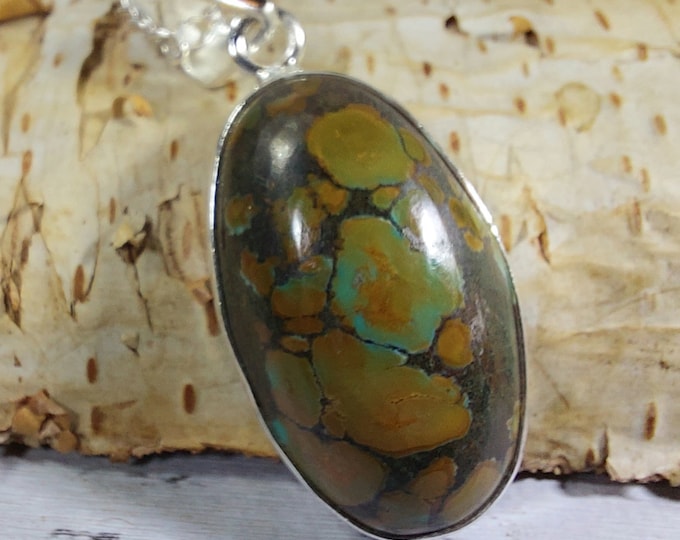 Tibetan Turquoise .925 Sterling Silver Pendant, Turquoise Pendant, Statement Pendant, Handmade Pendant, Boho Turquoise Pendant, GT15