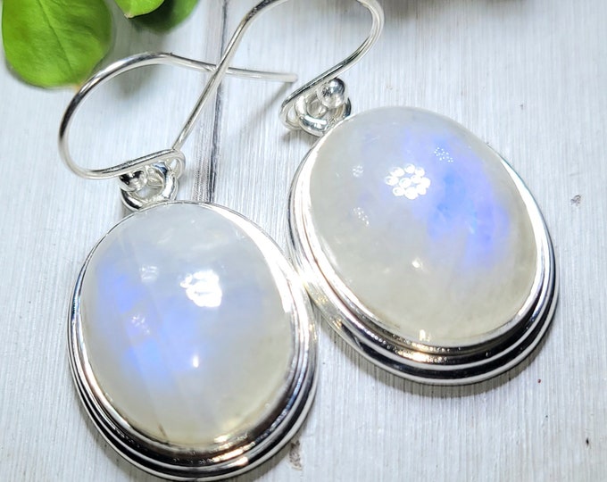 Natural Moonstone Earrings, Rainbow Moonstone Earrings, Sterling Silver Moonstone Earrings, Blue Moonstone earrings, Handmade Earring, Gift